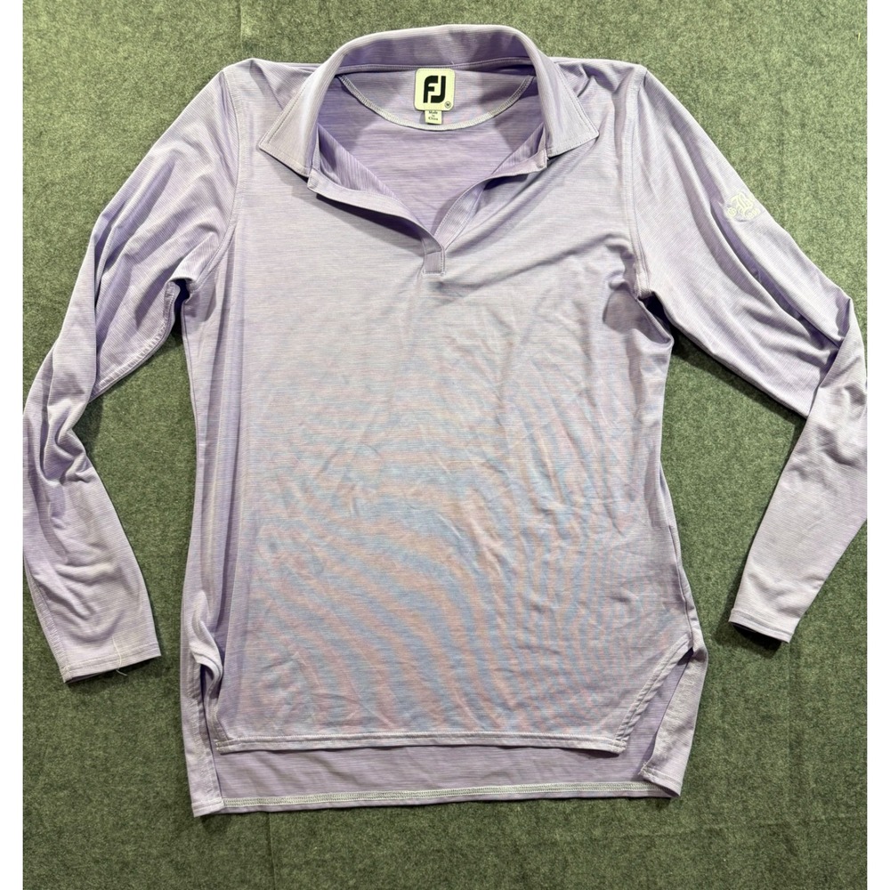 FootJoy Women's Long Sleeve Striped Golf Polo Shirt Purple Size Medium 0339